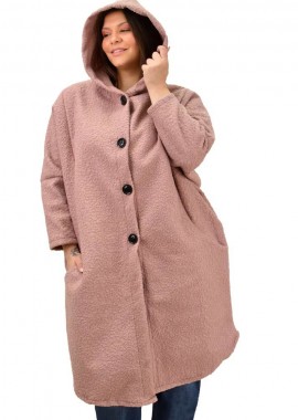 Potre OR - Γυναικείο παλτό μπουκλέ oversized Ροζ 19031