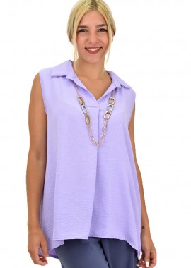 Potre OR - Γυναικεία Plus μπλούζα με κολιέ Λιλά 21378