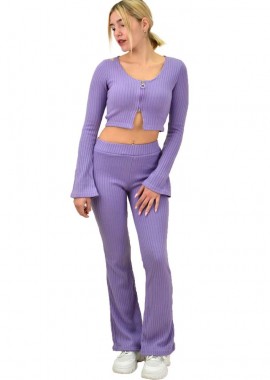 Potre OR - Γυναικείο πλεκτό σετ με τελείωμα καμπάνα Λιλά 8845