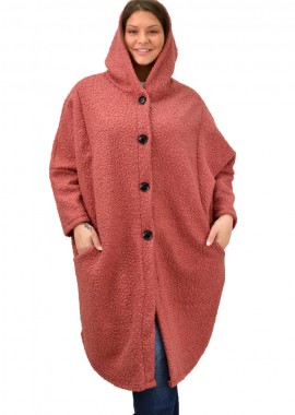 Potre OR - Γυναικείο παλτό μπουκλέ oversized Σομόν 19044