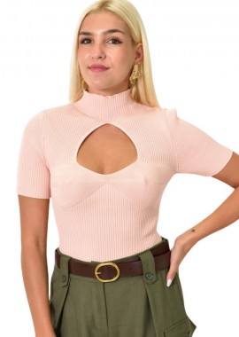 Potre OR - Τοπ μονόχρωμο με άνοιγμα στο μπούστο Απαλό Ροζ 25706