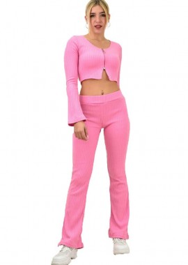 Potre OR - Γυναικείο πλεκτό σετ με τελείωμα καμπάνα Ροζ 8842
