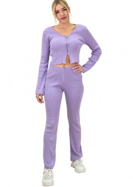 Potre OR - Γυναικείο πλεκτό σετ ριπ Λιλά 8897