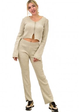 Potre OR - Γυναικείο πλεκτό σετ ριπ Μπεζ 8898