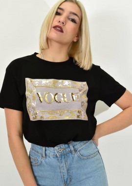Potre OR - Γυναικείο T-shirt με σχέδιο Vogue Μαύρο 23132