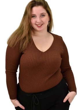 Potre OR - Γυναικείο Plus τοπ με σχέδιο πλεξούδα Καφέ 21972