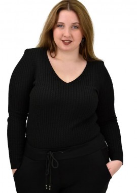 Potre OR - Γυναικείο Plus τοπ με σχέδιο πλεξούδα Μαύρο 21973