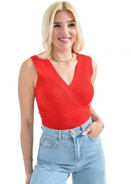 Potre OR - Γυναικείο πλεκτό τοπ κρουαζέ Κόκκινο 26402