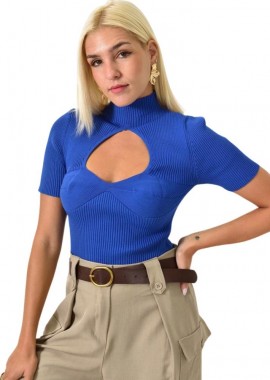 Potre OR - Τοπ μονόχρωμο με άνοιγμα στο μπούστο Μπλε Ρουά 25707