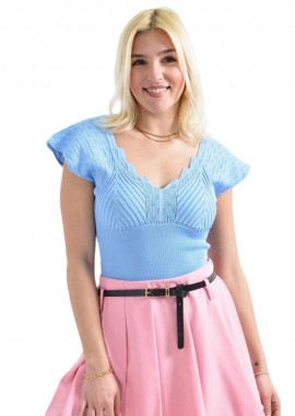 Potre OR - Πλεκτό τοπ με ιδιαίτερα μανίκια Γαλάζιο 26457