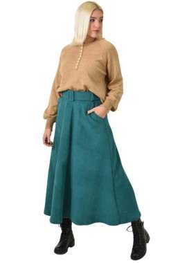 Potre OR - Γυναικεία φούστα κοτλέ με ζώνη Πετρόλ 26154
