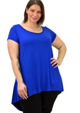 First Woman - Γυναικεία μπλούζα ασύμμετρη oversized Μπλε Ρουά 19078