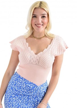 Potre OR - Πλεκτό τοπ με ιδιαίτερα μανίκια Απαλό Ροζ 26459