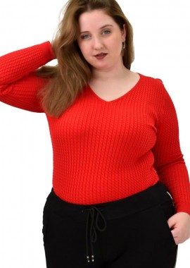 Potre OR - Γυναικείο Plus τοπ με σχέδιο πλεξούδα Κόκκινο 21967