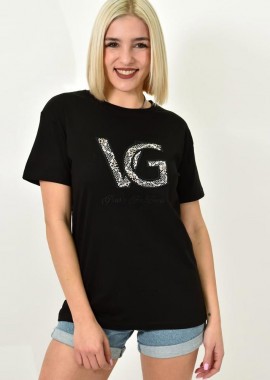 Potre OR - Γυναικείο T-shirt με σχέδιο και στρας VG Μαύρο 23150