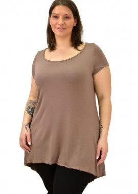First Woman - Γυναικεία μπλούζα ασύμμετρη oversized Μπεζ 19065