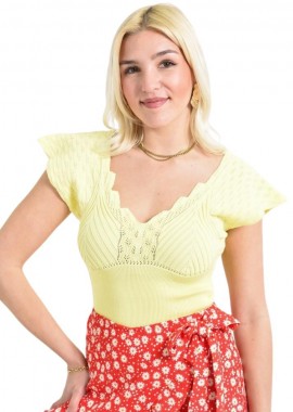 Potre OR - Πλεκτό τοπ με ιδιαίτερα μανίκια Κίτρινο Απαλό 26462