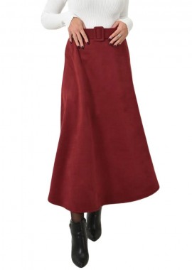 Potre OR - Μίντι σουέτ φούστα με ζώνη Μπορντώ 26159