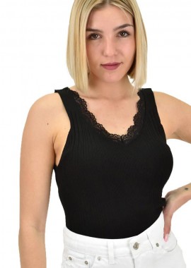 Potre OR - Γυναικείο πλεκτό τοπ με δαντέλα Μαύρο 6501