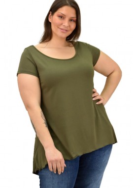 First Woman - Γυναικεία μπλούζα ασύμμετρη oversized Λαδί 19080