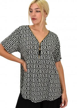 Potre OR - Γυναικεία Plus μπλούζα ασπρόμαυρη Μαύρο 21525