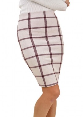 Potre OR - Μίντι καρό φούστα με λάστιχο στην μέση Εκρού 18533