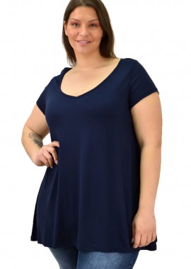 First Woman - Γυναικεία μπλούζα μονόχρωμη oversized Μπλε Σκούρο 19104