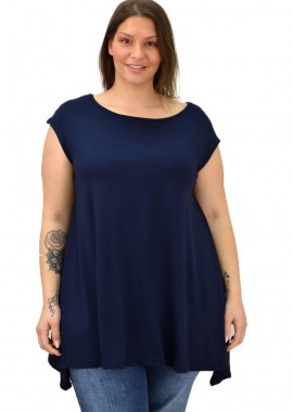 First Woman - Γυναικεία μπλούζα μονόχρωμη oversized Μπλε Σκούρο 19146