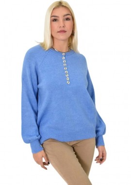 Potre OR - Γυναικείο πλεκτό με κουμπιά Μπλε 22816