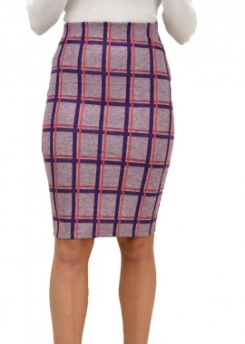 Potre OR - Μidi καρό φούστα με λάστιχο στην μέση Μωβ 18542