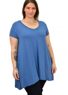 First Woman - Γυναικεία μπλούζα μονόχρωμη oversized Μπλε 19136