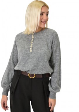 Potre OR - Γυναικείο πλεκτό με κουμπιά Γκρι 22827