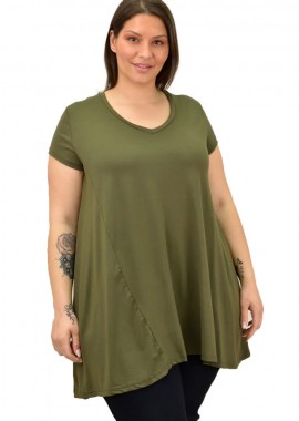 First Woman - Γυναικεία μπλούζα μονόχρωμη oversized Λαδί 19137