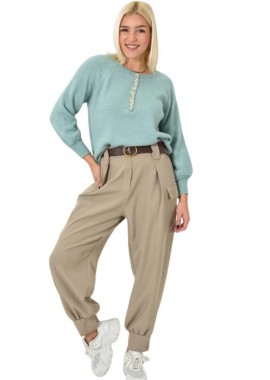 Potre OR - Γυναικείο πλεκτό με κουμπιά Φυστικί 22819