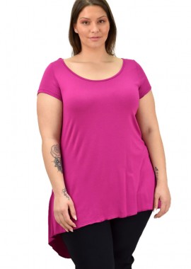 First Woman - Γυναικεία μπλούζα ασύμμετρη oversized Ματζέντα 19089