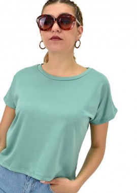 Potre OR - Γυναικεία κοντομάνικη μπλούζα μονόχρωμη Φυστικί 20263