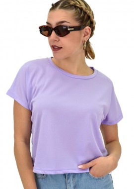 Potre OR - Γυναικεία κοντομάνικη μπλούζα μονόχρωμη Μωβ 20264