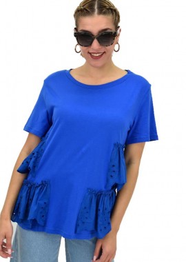 Potre OR - Γυναικεία μπλούζα με κυπούρ βολάν Μπλε Ρουά 20136