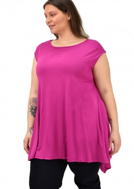 First Woman - Γυναικεία μπλούζα μονόχρωμη oversized Ματζέντα 19154