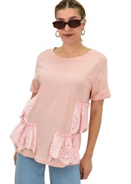 Potre OR - Γυναικεία μπλούζα με κυπούρ βολάν Ροζ 20137