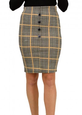 Potre OR - Μίντι καρό φούστα με κουμπιά Μαύρο 18530