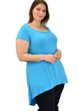 First Woman - Γυναικεία μπλούζα ασύμμετρη oversized Γαλάζιο 19091