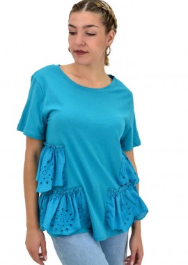 Potre OR - Γυναικεία μπλούζα με κυπούρ βολάν Πετρόλ 20138