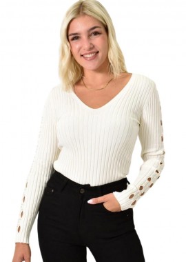 Potre OR - Τοπ με ανοίγματα στα μανίκια και πέρλες Εκρού 25743