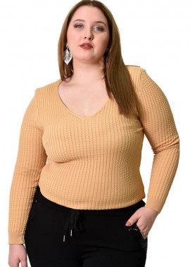 Potre OR - Γυναικείο Plus τοπ με σχέδιο πλεξούδα Μπεζ 21969