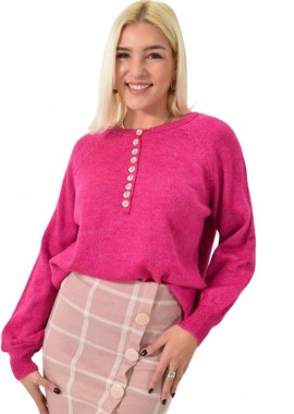Potre OR - Γυναικείο πλεκτό με κουμπιά Φούξια 22829