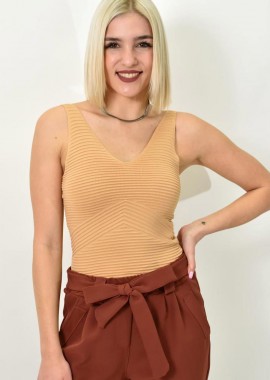 Potre OR - Γυναικείο πλεκτό τοπ με ανάγλυφο σχέδιο Μπεζ 23219