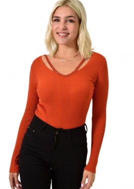 Potre OR - Τοπ με άνοιγμα στο μπούστο και πέρλες Κανελί 25752