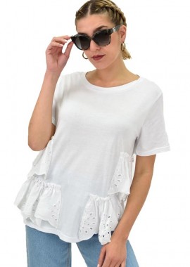 Potre OR - Γυναικεία μπλούζα με κυπούρ βολάν Λευκό 20135