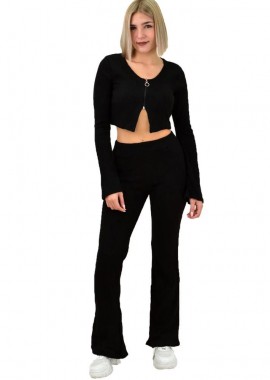Potre OR - Γυναικείο πλεκτό σετ με τελείωμα καμπάνα Μαύρο 8843